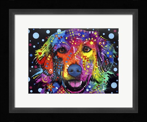 Framed Golden Retriever (on black) Print