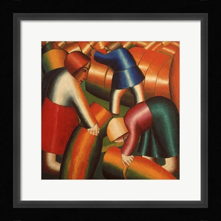 Framed Gathering of the Rye, 1912 Print