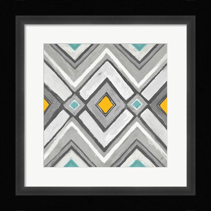 Framed Chevron Tile Black/White II Print