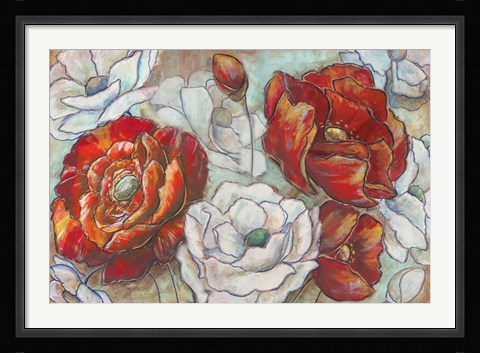 Framed Red and White Poppies Landscape Print