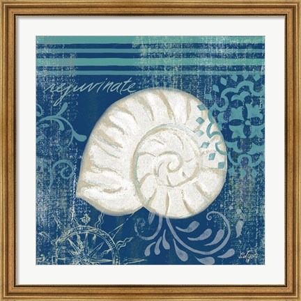 Framed Navy Blue Spa Shells I Print