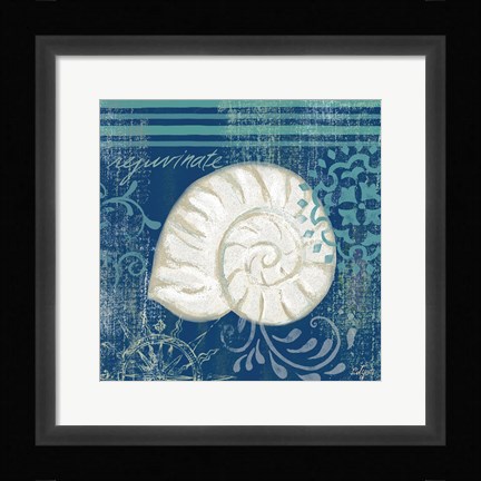 Framed Navy Blue Spa Shells I Print