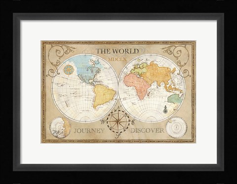 Framed Old World Journey Map Cream Print