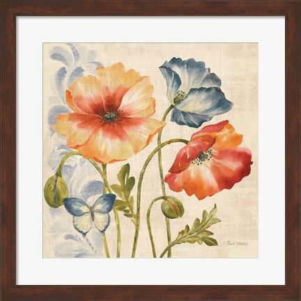 Framed Watercolor Poppies Multi I Print