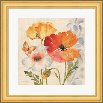 Framed Watercolor Poppies Multi II Print