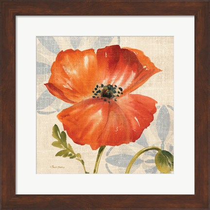 Framed Watercolor Poppies I (Orange) Print