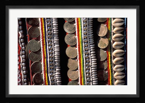 Framed Traditional Akha fabric and clothing displayed as a souvenir, Burma Print