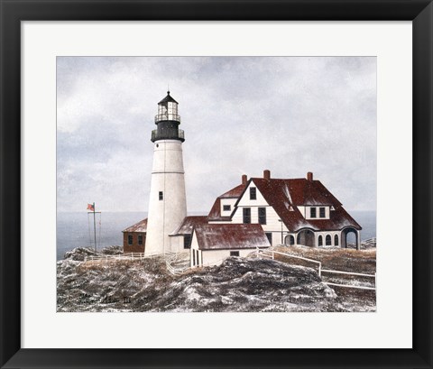 Framed Winter At Portland Head Print