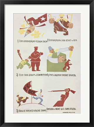 Framed Soviet Poster Against Wrangel'S White Guards 1920 Print