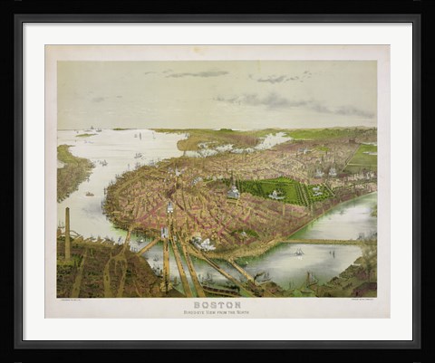 Framed Boston From the Air, 1877 Print