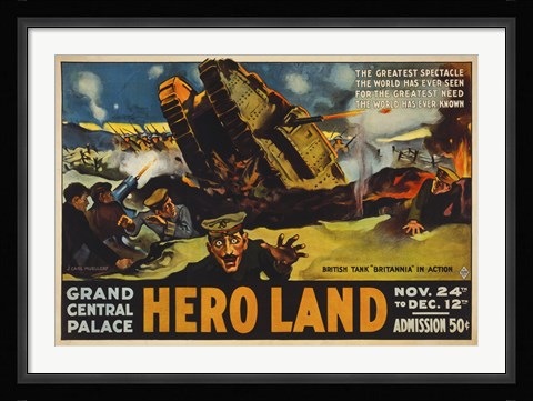 Framed Hero Land, WWI Movie Poster Print