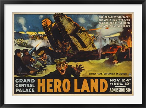 Framed Hero Land, WWI Movie Poster Print