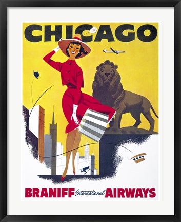 Framed Chicago, Braniff International Airways Print