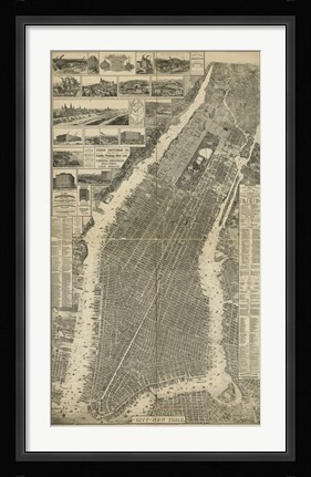 Framed City of New York Map, 1879 Print