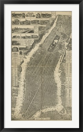 Framed City of New York Map, 1879 Print
