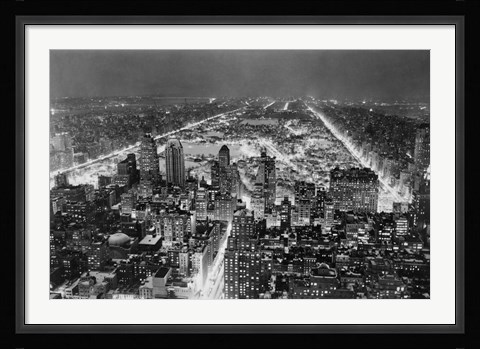 Framed Aerial View of New York City, at Night Print