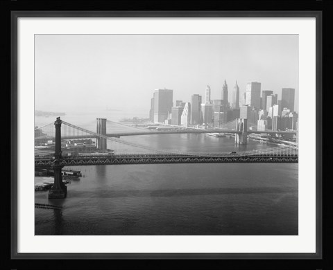 Framed Brooklyn Bridge and Manhattan Bridge Aerial Print