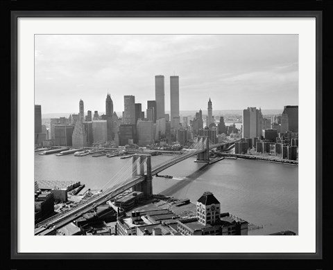 Framed Brooklyn Bridge and World Trade Center, Lower Manhattan Print