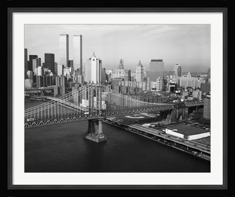 Framed Manhattan Bridge with Twin Towers behind Print