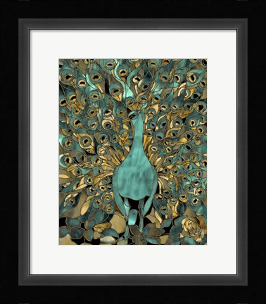 Framed Gold Teal Peacock Print