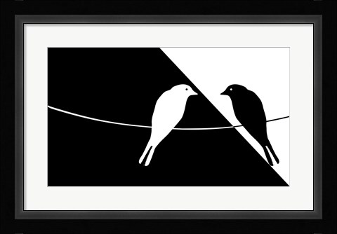 Framed Black and White Birds Print