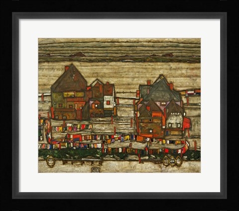Framed Houses With Colorful Laundry, 1914 Print