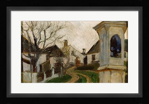 Framed Bare Trees, Houses, and Shrine (Klosterneuburg, Austria) Print
