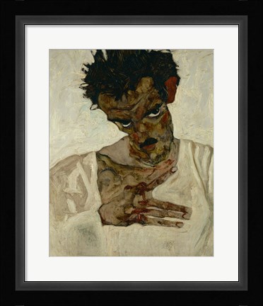 Framed Egon Schiele  Self-Portrait With Bent Head, 1912 Print