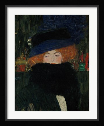 Framed Lady With Hat And Feather Boa, 1909 Print