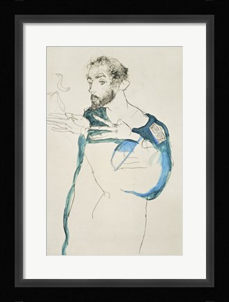 Framed Painter Gustav Klimt In His Blue Painter'S Smock, 1913 Print