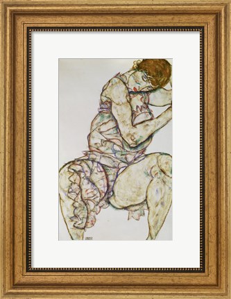 Framed Seated Woman With Left Hand In Hair, 1914 Print