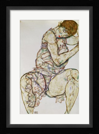 Framed Seated Woman With Left Hand In Hair, 1914 Print