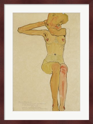 Framed Seated Female Nude With Raised Right Arm, 1910 Print