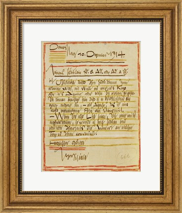 Framed Letter By Egon Schiele To The Sisters Edith And Adele Harms, 1914 Print