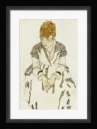 Framed Artist's Sister-in-Law in Striped Dress, Seated, 1917 Print