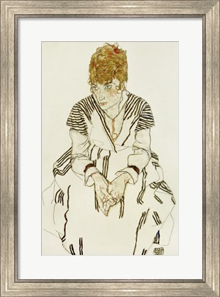 Framed Artist&#39;s Sister-in-Law in Striped Dress, Seated, 1917 Print