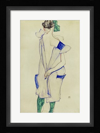 Framed Standing Girl In Blue Dress And Green Stockings, 1913 Print