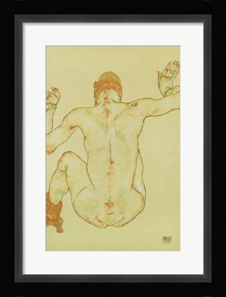 Framed Seated Female Nude, Back View, 1915 Print