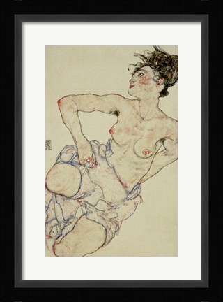 Framed Kneeling Female Semi-Nude, 1917 Print