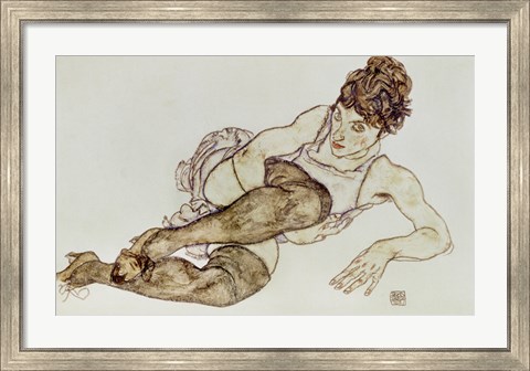 Framed Reclining Woman With Black Stockings, 1917 Print