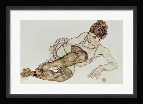 Framed Reclining Woman With Black Stockings, 1917 Print