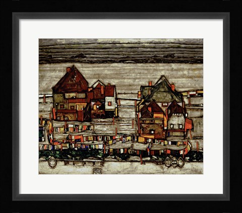 Framed Houses With Laundry, 1914 Print