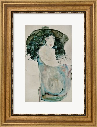 Framed Girl With Blue-Black Hair And Hat, 1911 Print