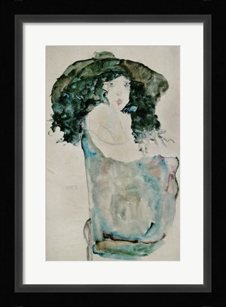 Framed Girl With Blue-Black Hair And Hat, 1911 Print