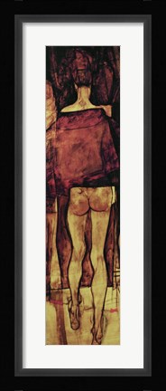 Framed Female Nude, Rear View with Shawl Print