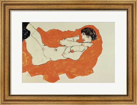 Framed Reclining Female Nude On Red Drape, 1914 Print