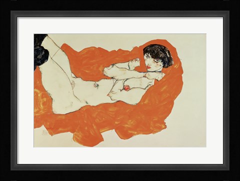 Framed Reclining Female Nude On Red Drape, 1914 Print