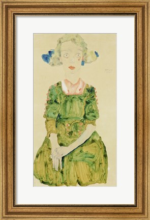 Framed Young Girl With Blue Ribbon, 1911 Print