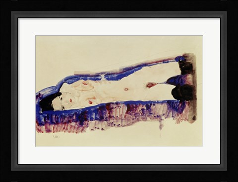 Framed Reclining Nude With Black Stockings, 1911 Print