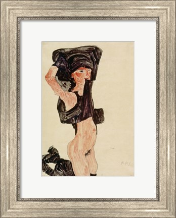 Framed Kneeling Girl, Disrobing, 1910 Print
